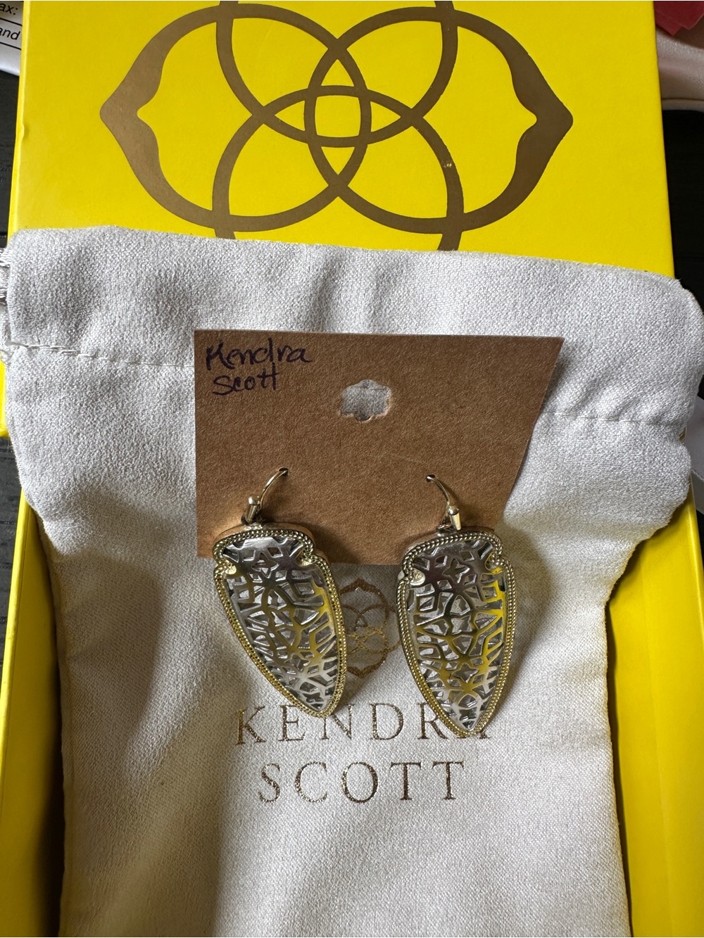 Kendra Scott Sadie Spear Earrings Drop Dangle Mixed Metal Pierced Post Filigree